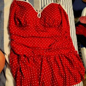 Swimsuit women's red with white polka-dots